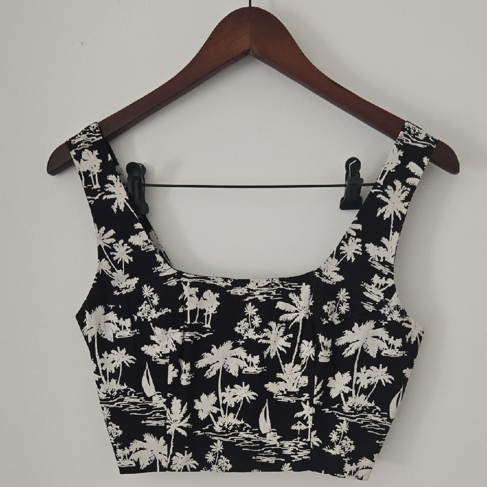 Maje Black and White Palm Tropical Print Tank Top